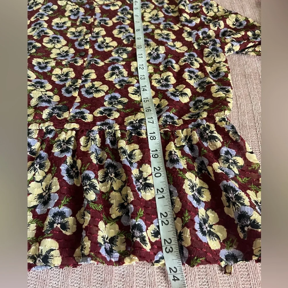 Madewell Semi Sheer Ruffle Hem Top in viola Peplum Long Sleeve Blouse Sz L - Picture 14 of 14